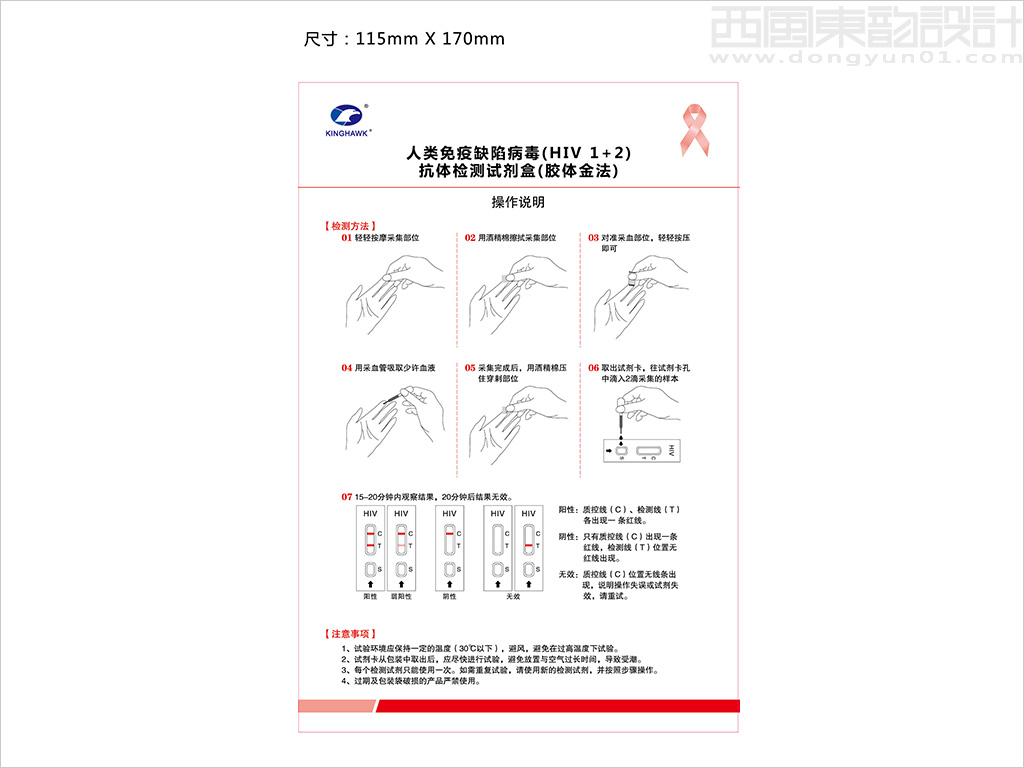 金豪制藥人類(lèi)免疫缺陷病毒（HIV 1+2）抗體檢測(cè)試劑說(shuō)明書(shū)設(shè)計(jì)展開(kāi)圖（膠體金法）