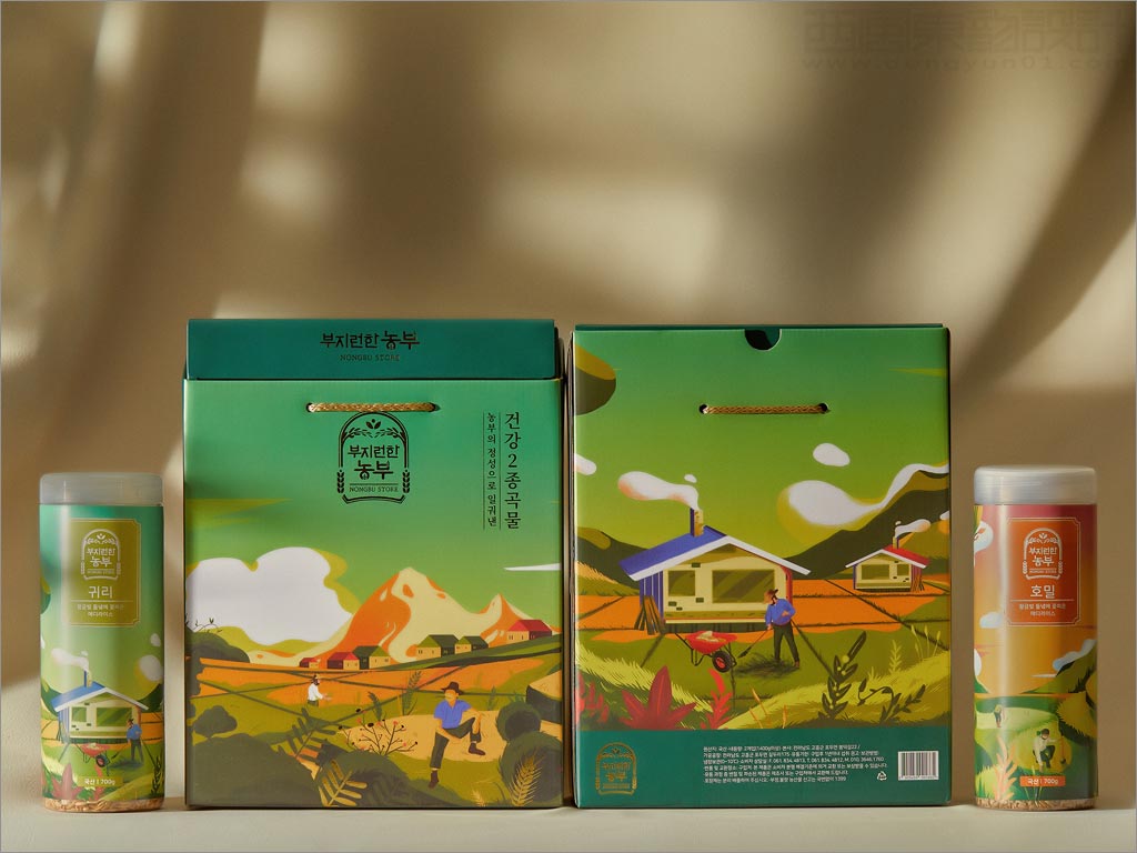 韓國大米雜糧農(nóng)產(chǎn)品禮盒包裝設計