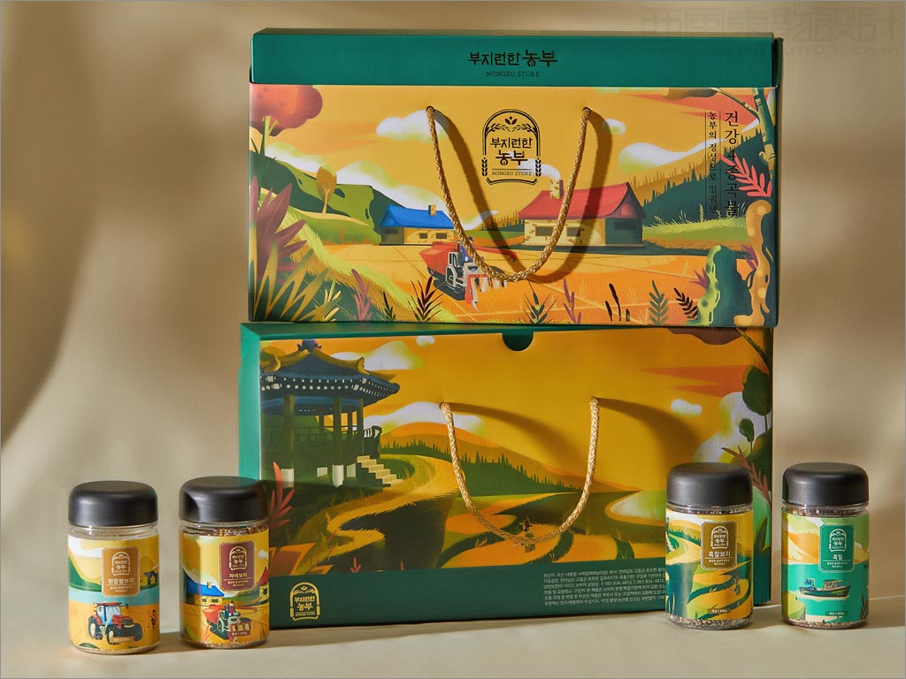 韓國大米雜糧農(nóng)產(chǎn)品禮盒包裝設計
