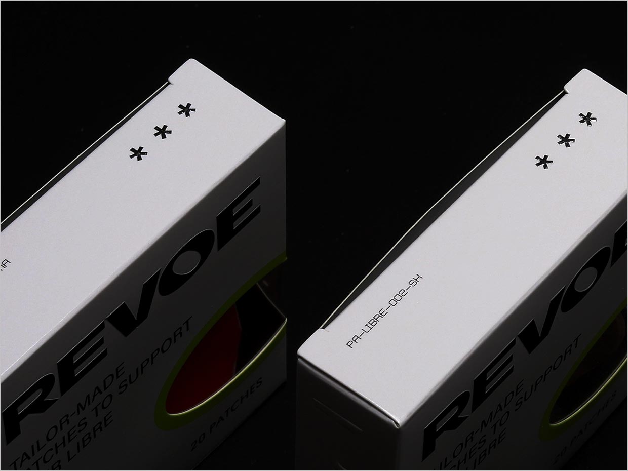 Revoe糖尿病貼片醫(yī)療器械包裝盒設計之頂面展示